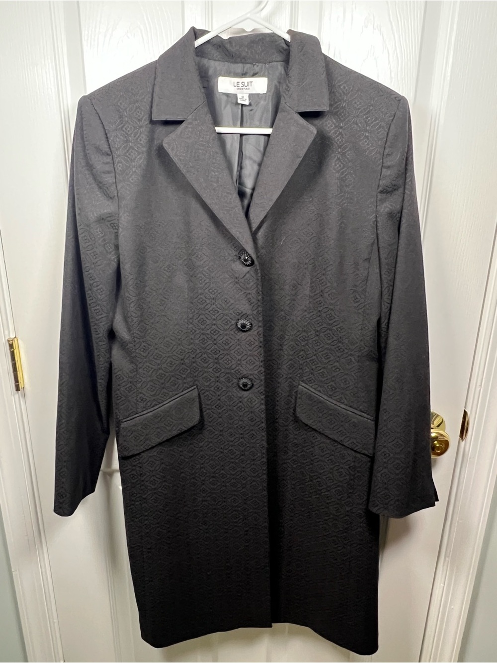 Le Suit Women's Textured Black Long Trench Coat